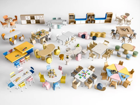 Children Table and Chairs 4 3D 模型