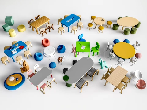 Children Table and Chairs 5 3D Model