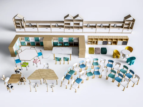 Children Table and Chairs 6 3D 模型