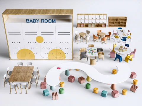 Children Table and Chairs 7 3D 模型