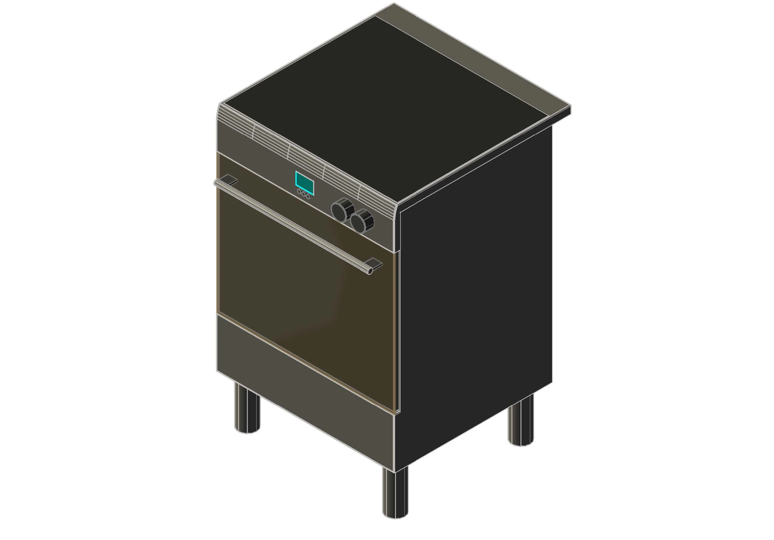 Generic Free Standing Cooker with Induction Cooktop 3D Model .c4d .max .obj .3ds .fbx .stl .blend 