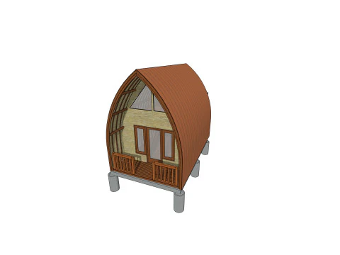 Lumbung House 4x6 m Mezzanine 3D Model