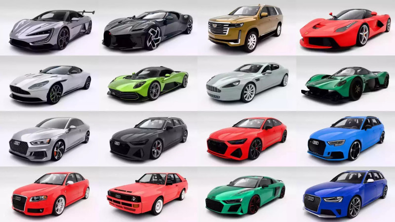 Pakket van 100 auto's 3D Model .c4d .max .obj .3ds .fbx .stl .blend 