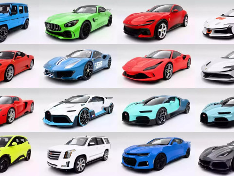 Pakket van 100 auto's 3D Model