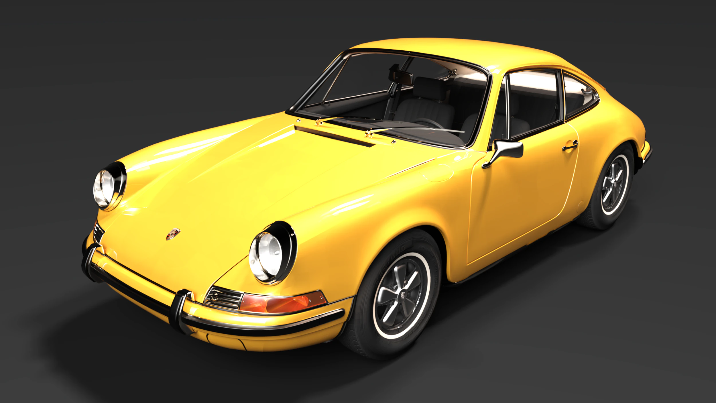 Yellow Icon 3D Render of the Classic Porsche 911 F-Series 3D Print Model .c4d .max .obj .3ds .fbx .stl .blend 