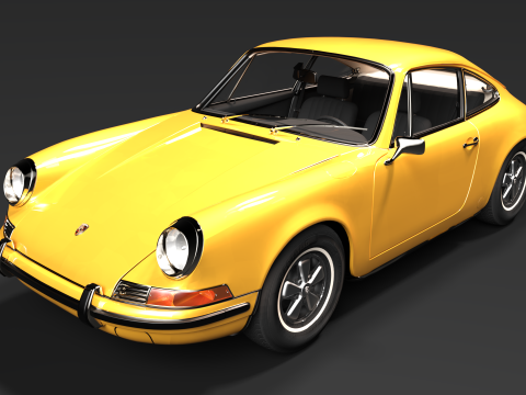 经典保时捷 911 F 系列的黄色图标 3D 渲染 3D 打印模型