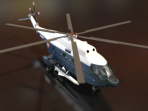 Super Frelon Marine Amphibian Helicopter 3D Model