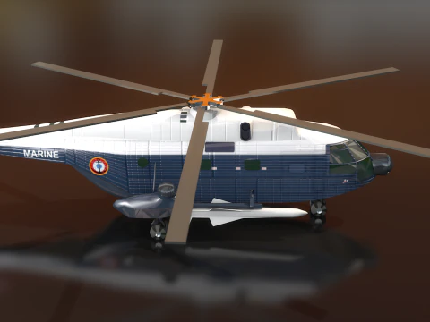 Super Frelon Marine Amphibian Helicopter 3D Model