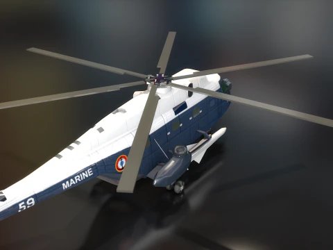 Super Frelon Marine Amphibian Helicopter 3D Model