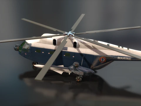 Super Frelon Marine Amphibian Helicopter 3D Model
