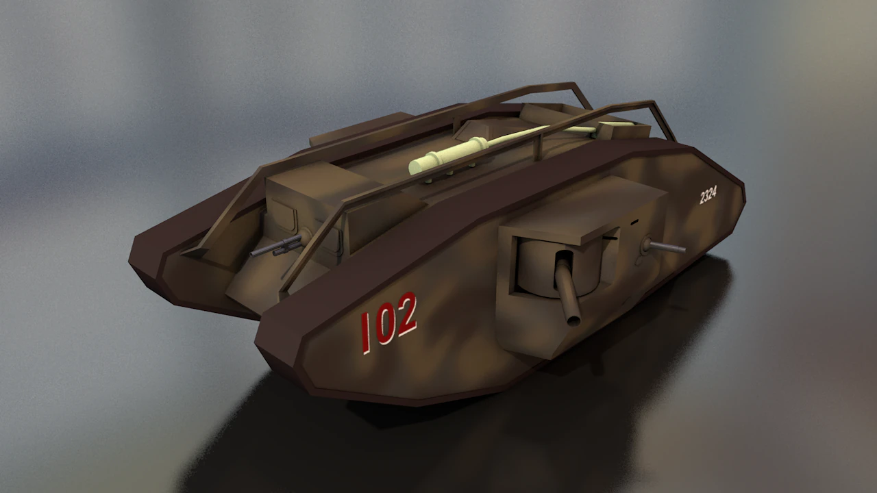 Male Mark V Tank British Army Military 3D Model .c4d .max .obj .3ds .fbx .stl .blend 