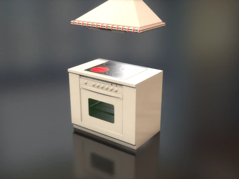 Set Kap Kompor Oven Kompor Retro Model 3D