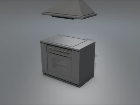 Retro Stove Oven Cooker Hood Set 3D Model