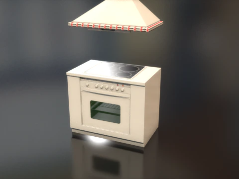 Retro Stove Oven Cooker Hood Set 3D Model