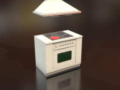 Retro Stove Oven Cooker Hood Set 3D Model