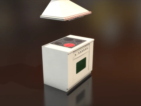 Retro Stove Oven Cooker Hood Set 3D Model