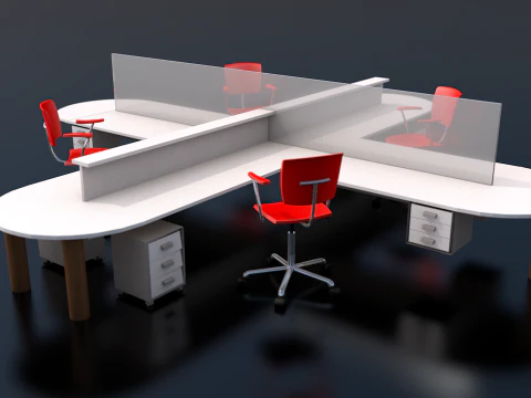 İş İstasyonu Başlangıç Ofisi Bölümü Komple Set 3D Model