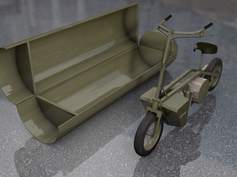 Military Army Motorcycle TH1 Welbike 3D Model