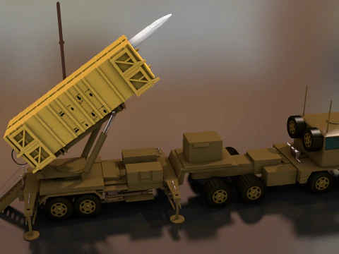 एमआईएम-104 पैट्रियट मिसाइल लॉन्चर अमेरिकी सेना ट्रक 3D मॉडल