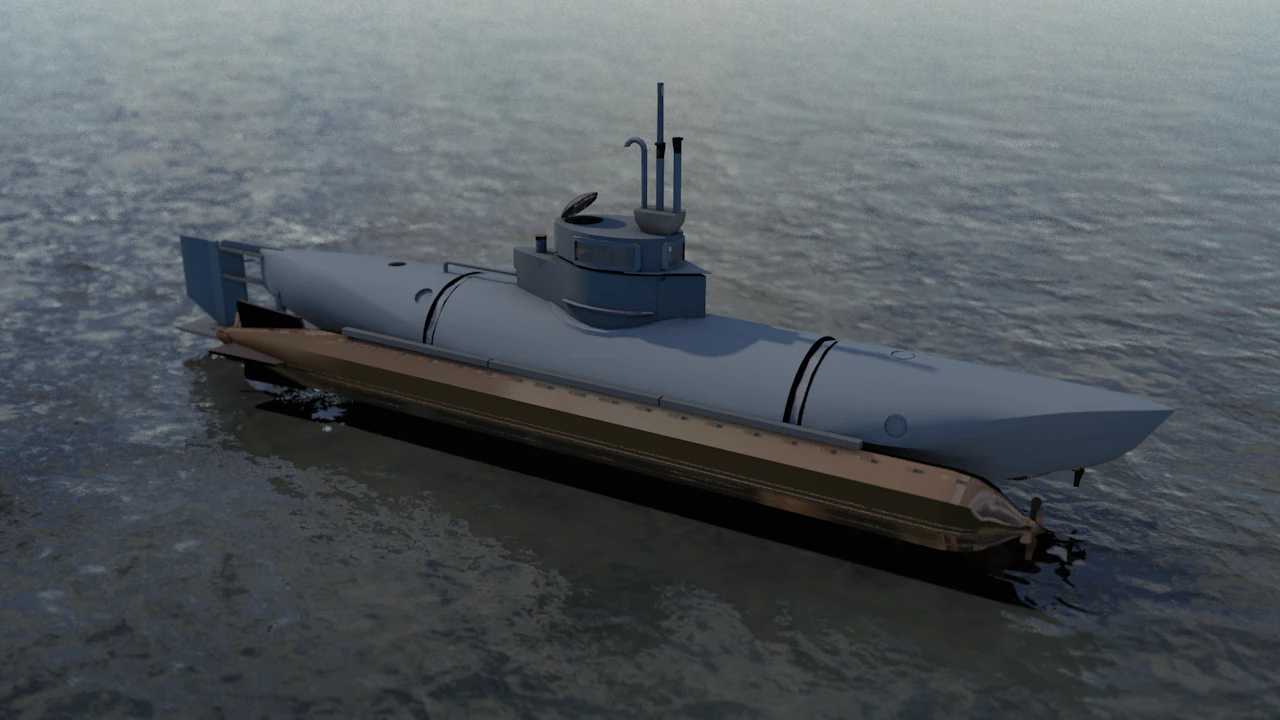 Bieber German Mini Submarine 3D Model .c4d .max .obj .3ds .fbx .stl .blend