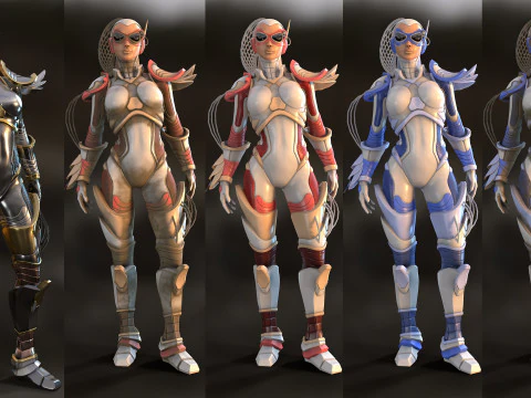 Sci-Fi Girl Ponytail uneral unity 15 animations rig maya 3D Model