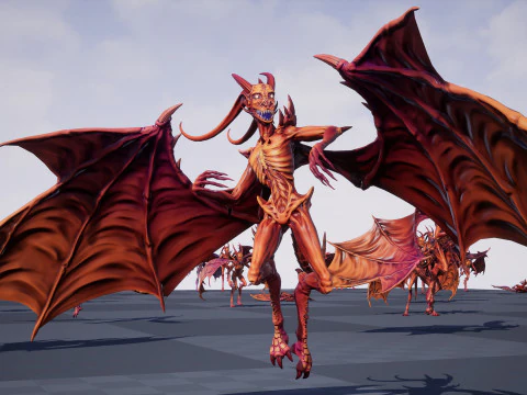 Flying Demon unreal unity 24 animations rig in maya 3D Model