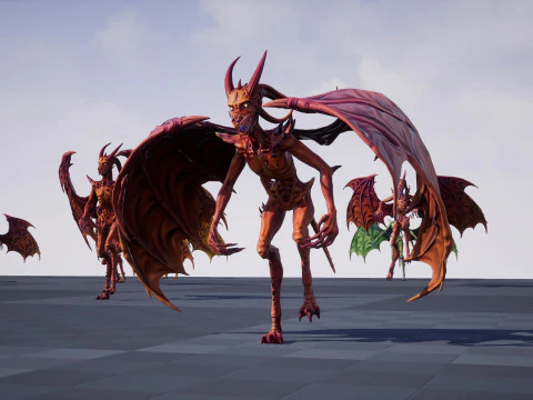 Flying Demon unreal unity 24 animations rig in maya 3D Model