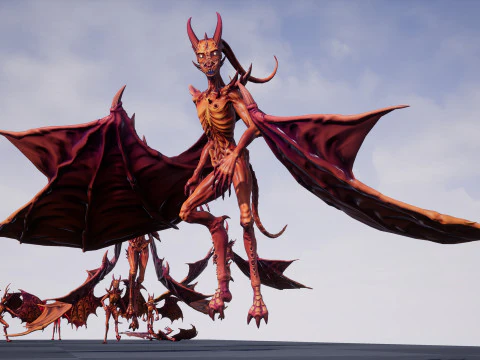 Flying Demon unreal unity 24 animations rig in maya 3D Model