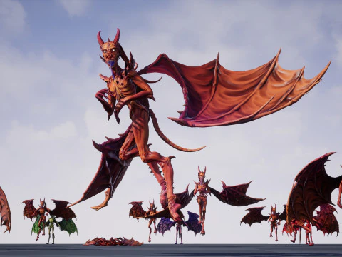 Flying Demon unreal unity 24 animations rig in maya 3D Model