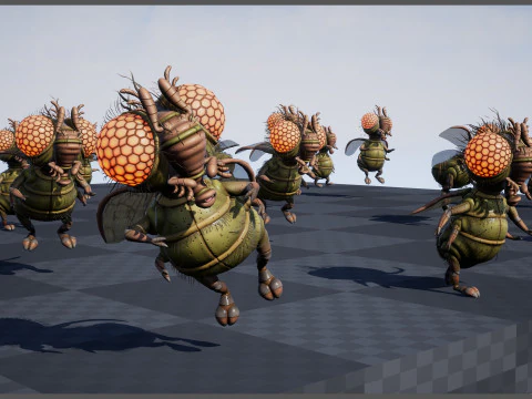 Flying Cartoon Fly unreal unity 19 animations rig in maya 3D Model