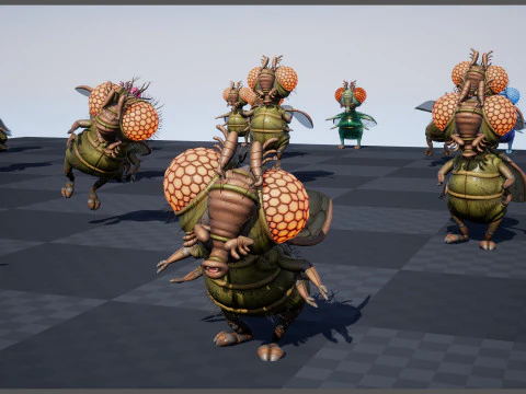 Flying Cartoon Fly unreal unity 19 animations rig in maya 3D Model