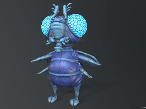 Flying Cartoon Fly unreal unity 19 animations rig in maya 3D Model