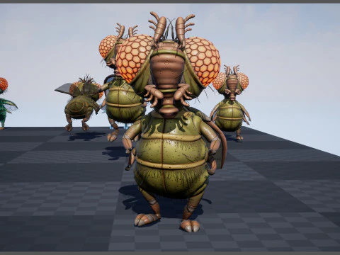 Flying Cartoon Fly unreal unity 19 animations rig in maya 3D Model