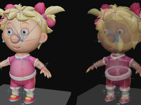 Girl unreal unity 19 animations rig in maya 3D Model