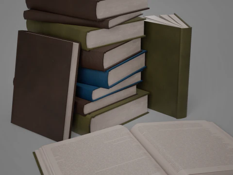 Pacchetto realistico di libri e oggetti di carta low poly - PBR low-poly pronto per il gioco Modello 3D