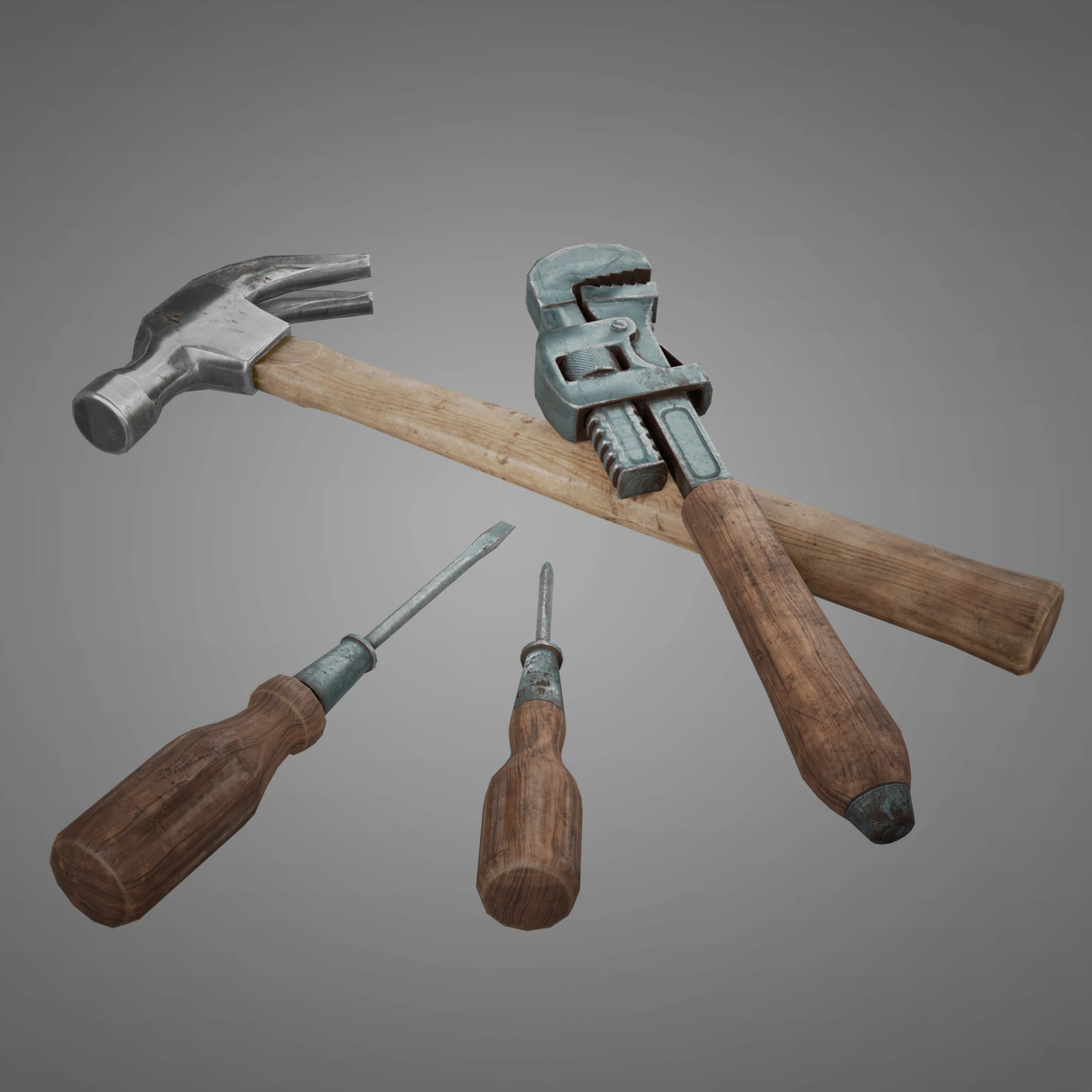 Vintage Hand Tools Pack Low Poly Game-Ready Tools PBR 2K 3D Model .c4d .max .obj .3ds .fbx .stl .blend