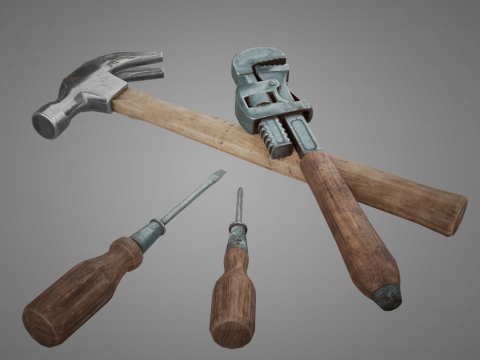 Vintage-Handwerkzeugpaket Low Poly Game-Ready Tools PBR 2K 3D Modell