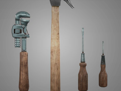Vintage Hand Tools Pack Low Poly Game-Ready Tools PBR 2K 3D Model