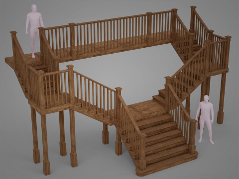 Kit scala modulare in legno - Pacchetto risorse Low Poly Game Ready Modello 3D