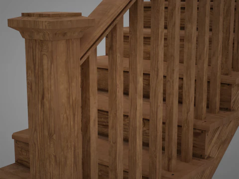 Modular Wooden Staircase Kit - Low Poly Game Ready Asset Pack 3D Model