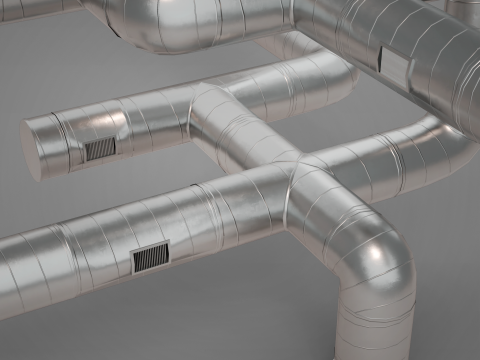 Modüler Endüstriyel HVAC Kanal Sistemi - Düşük Poli Oyuna Hazır kit 3D Model