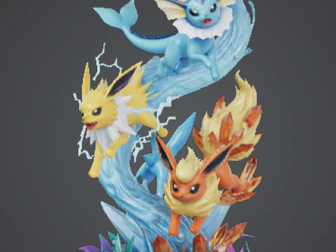 Pokemon Legendary Circle of Elemental Evolutions Fire Water Thunder and Shadow Ascension 3D Print Model