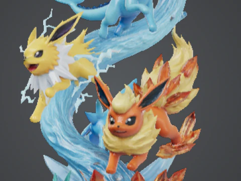 Pokemon Legendary Circle of Elemental Evolutions Fire Water Thunder and Shadow Ascension 3D Print Model