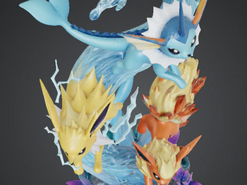 Pokemon Legendary Circle of Elemental Evolutions Fire Water Thunder and Shadow Ascension 3D Print Model