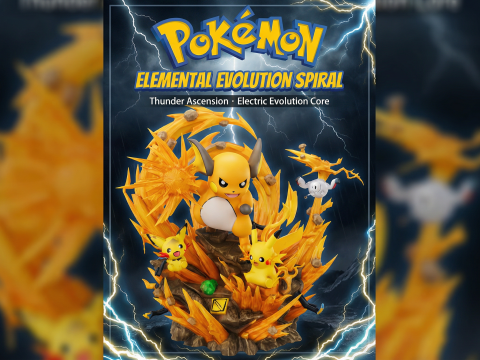 Pokemon Elemental Evolution Spiral Thunder Ascension Electric Evolution Core Model do druku 3D