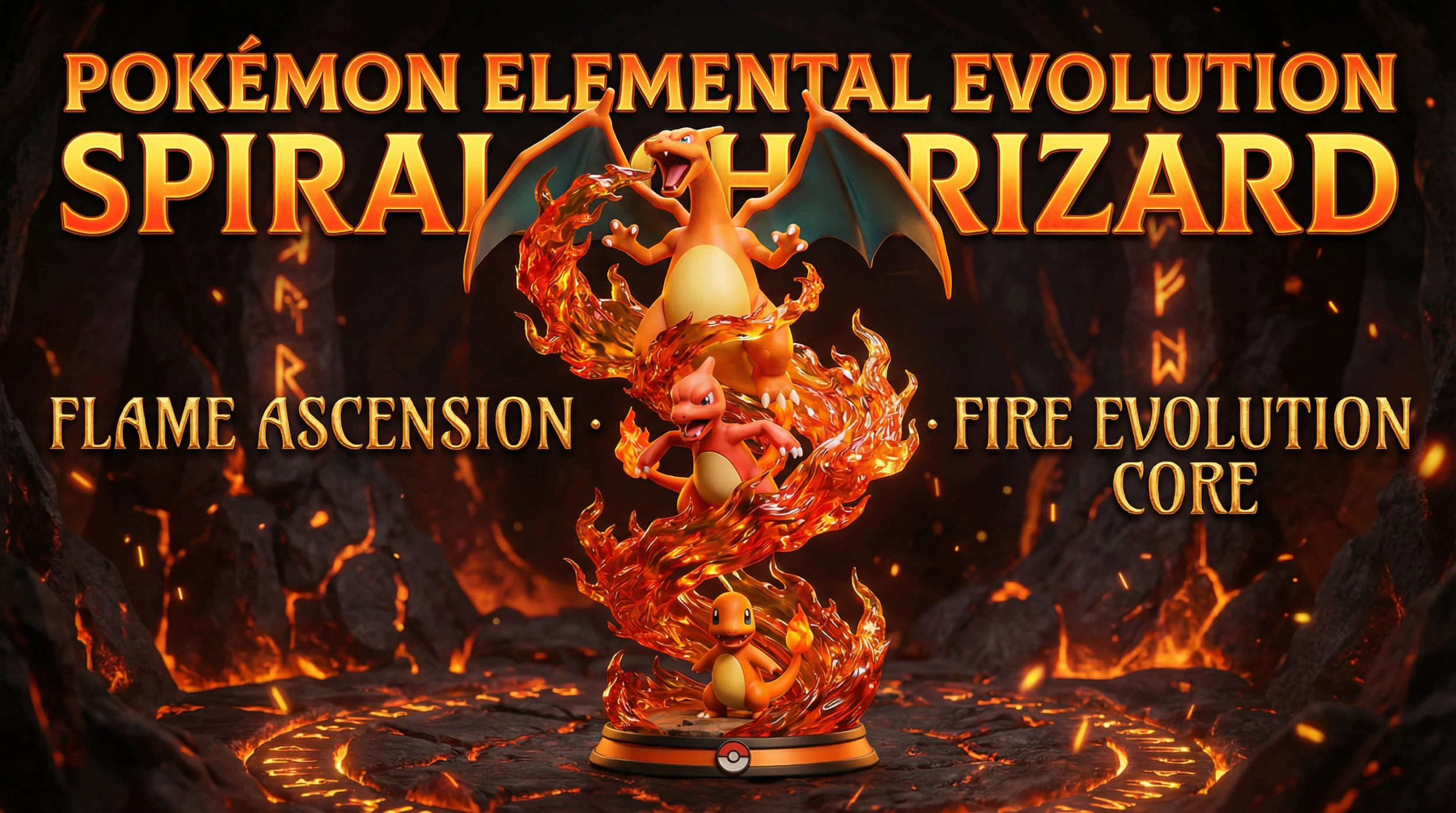 Pokmon Elemental Evolution Spiral Flame Ascension Fire Evolution Core 3D Print Model .c4d .max .obj .3ds .fbx .stl .blend