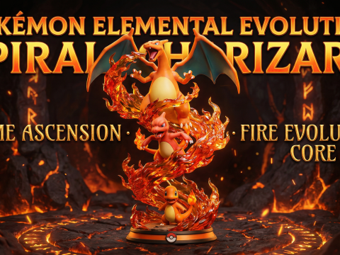 Inti Evolusi Api Kenaikan Api Spiral Evolusi Elemen Pokemon Model Cetak 3D