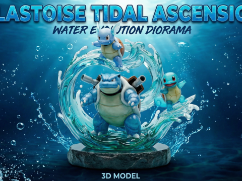 Rdzeń dioramy wodnej ewolucji Blastoise Tidal Ascension Model do druku 3D