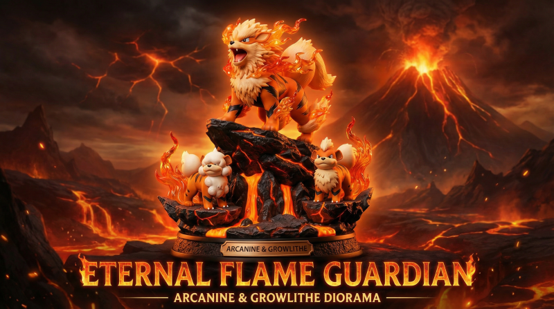 Arcanine Growlithe Eeuwige Vlam Guardian Diorama 3D printmodel .c4d .max .obj .3ds .fbx .stl .blend
