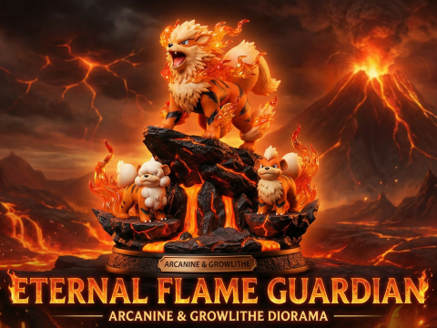 Arcanine Growlithe Diorama del Guardiano della Fiamma Eterna Modello di stampa 3D
